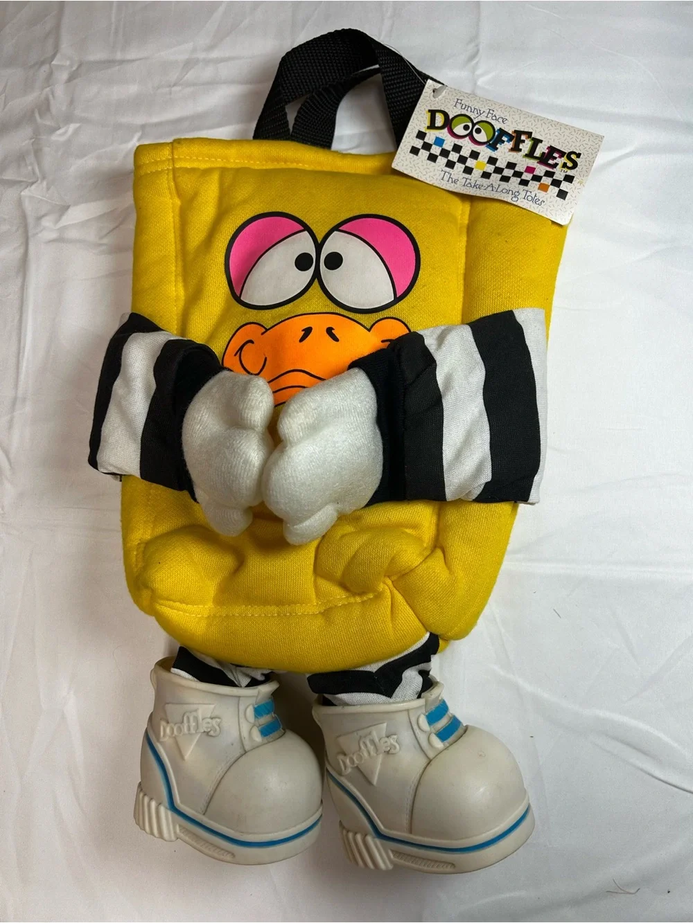 Dooffles Vintage 1989 Yellow Plush Kids Carry Bag with Shoes